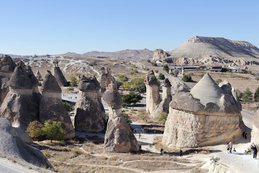 Stunning view of the iconic fairy chimneys in Göreme National Park, capturing the unique geological formations.